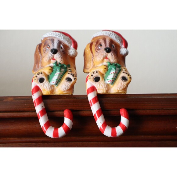 Lot 2x Vtg Santa Beagle Hound Dog Christmas Stocking Hanger Holder Shelf Sitter - Picture 10 of 10